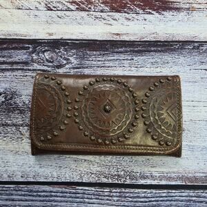 American West Genuine Studded Leather Trifold Wallet